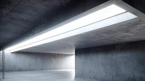Minimalist Concrete Architecture with Suspended Lighting Creates a Sense of Depth