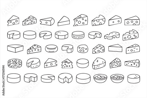 Cheese vector icons set doodle illustration for dairy, menu, and food design