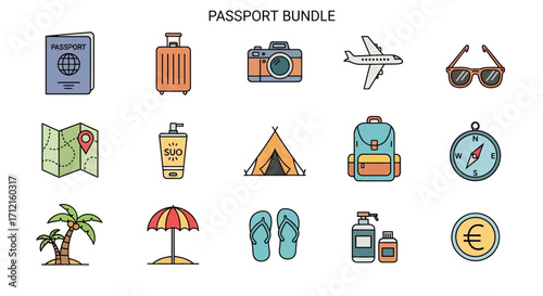 Passport Bundle - Travel Essentials and Vacation Icons for Adventure.