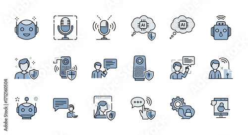 AI Chatbot Technology Icons Set Communication.