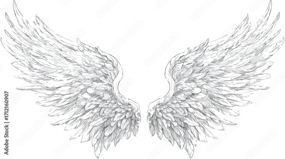 Obraz premium Detailed Vector Outline Wings on White Background for Creative Designs