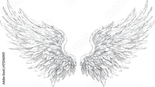 Detailed Vector Outline Wings on White Background for Creative Designs