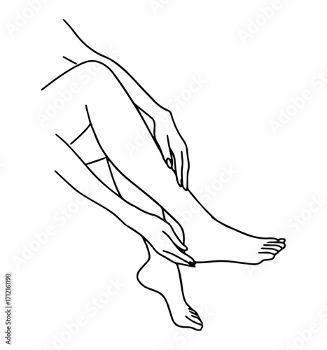 Female aesthetic legs and hand drawn in line art style