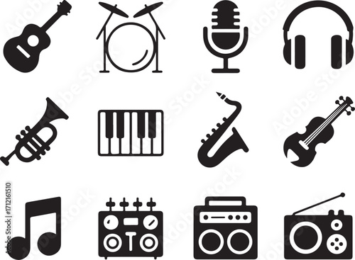 Diverse music icons capture sound creativity and performance