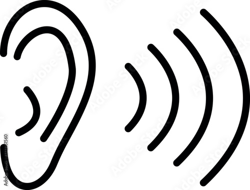 Ear listening sound waves icon hearing symbol audio communication sign illustration isolated on white background