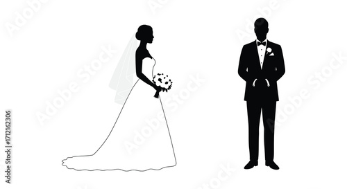 Silhouette of a bride and groom standing face to face wedding theme