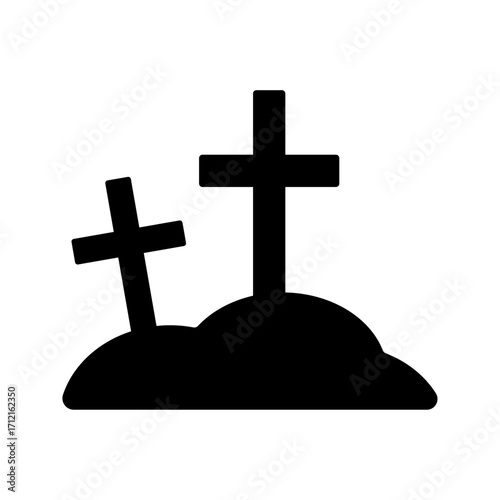 An illustration depicting a black icon of Halloween scary holiday attributes on a white background
