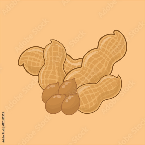 Illustration of peanuts used as a snack or as a peanut sauce and other foods