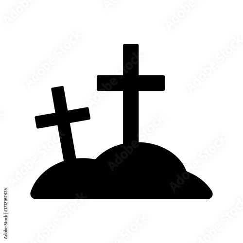 An illustration depicting a black icon of Halloween scary holiday attributes on a white background