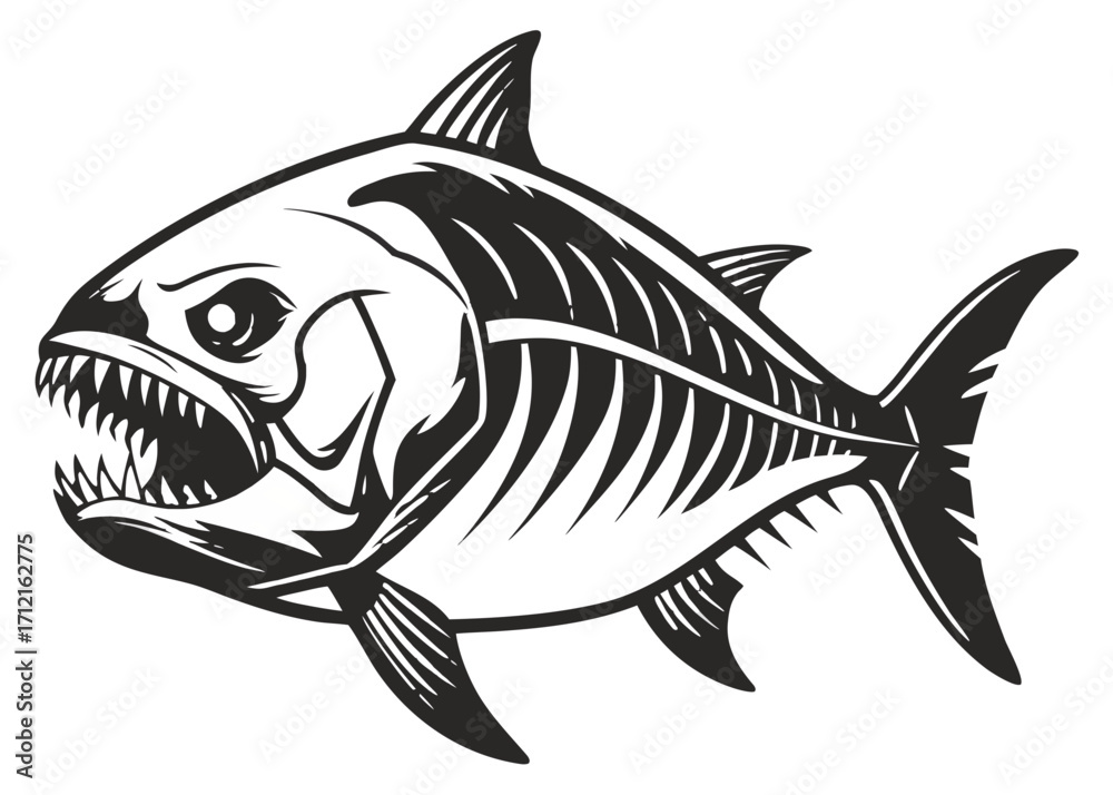 Fototapeta premium Piranha Silhouette – Realistic Vector Illustration of a Piranha, Side View, Isolated on Transparent Background