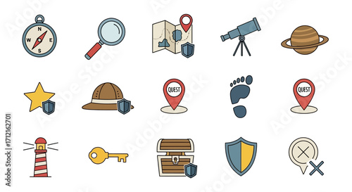 Collection of Adventure and Exploration Themed Icons.