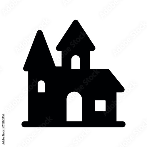 An illustration depicting a black icon of Halloween scary holiday attributes on a white background