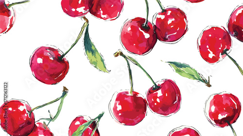 Cherry Watercolor Print Pattern Vector Bac