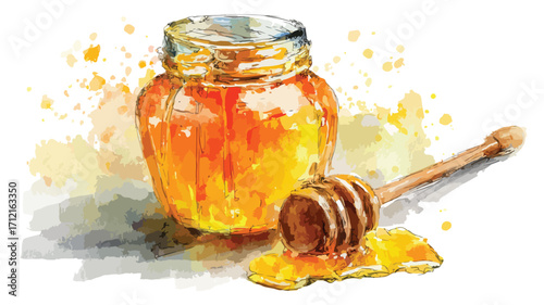 Elegant Watercolor Honey Jar Vector Illustration for Sweet Golden Food Designs