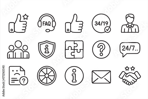 Customer support and service vector icons set with helpdesk, faq and communication symbols