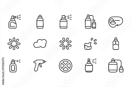 Minimal disinfectant and cleaning product vector icons set for household graphics