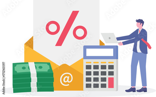 Consumer motivation, early payment discount, rebate program concept with tiny people.

