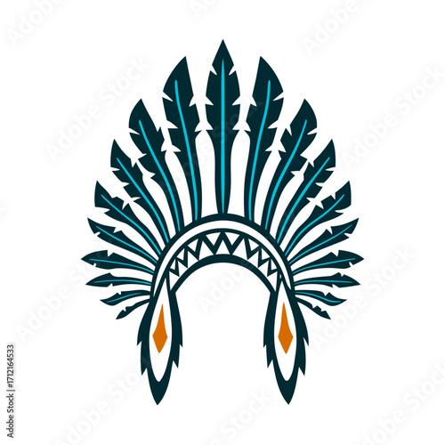 Native American Headdress Vector Illustration Dia do Indio Feathered headdress in earthy ochre with symmetrical geometric details