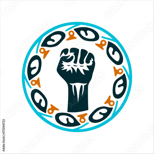 Black Consciousness Day Fist Adinkra Symbol Dia da Consciencia Negra Raised black fist inside a circular Afro Brazilian Adinkra symbol