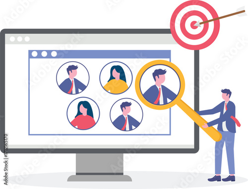 Market segmentation, target audience analysis, customer profiling concept with character.

