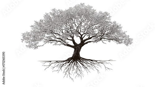 Yggdrasil Tree with Roots Vector Isolated - Detailed Illustration for Designs