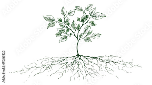 Young Tree Sapling Outline Vector for Botanical Growth Designs