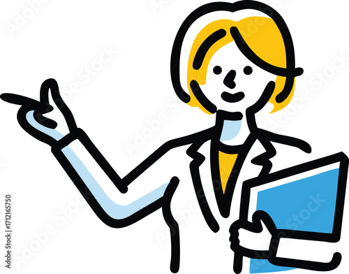 Professional woman with blonde hair pointing and holding a folder vector