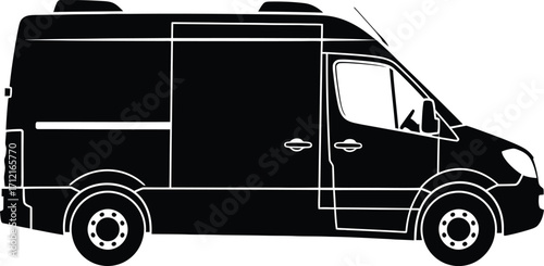 Black silhouette Vector art of delivery van 
