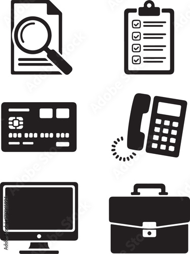 Business icons for finance, research, and communication