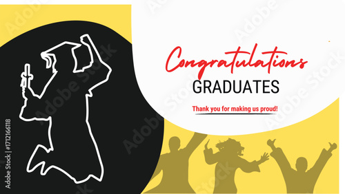 Graduation greeting vector background design. Congrats graduates class text with mortarboard cap and gold flare for graduation ceremony messages. Cheerful graduating students. graduation at university
