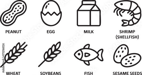 Nutrition and Allergen Line Symbols Set in Minimal Vector Style