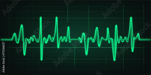 Green ECG line showing a pulsing heartbeat on a medical monitor