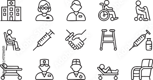 Healthcare and Hospital Icons Collection with Doctors Nurses and Patients