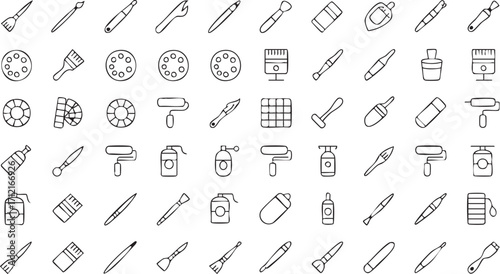 Modern Minimal Icons of Art Tools and Creative Supplies in Vector Style