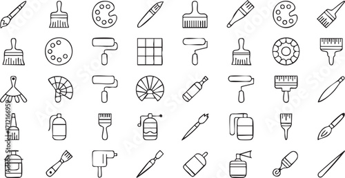Painting and Craft Icon Pack with Rollers and Tubes for Graphic Design