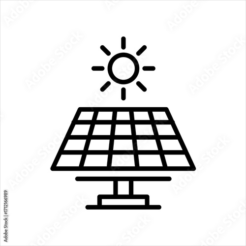 Vector outline illustration of a solar energy panel absorbing sunlight, symbolizing sustainable power generation and eco-friendly technology for a greener future