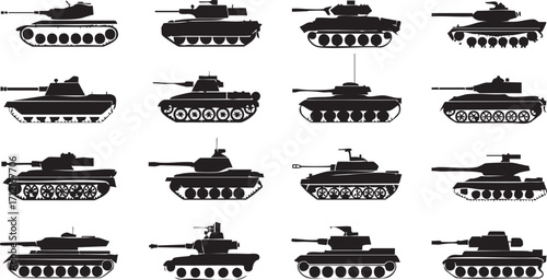 Armored Vehicle and Heavy Weapon Icons Collection in Vector Style

Army and Combat Tank Icon Set for Military Graphics and Design