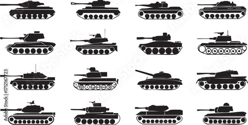 Battle Tank Silhouette Icons Pack for Defense and Warfare Projects