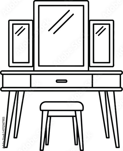 Table with mirror outline vector art for furniture design