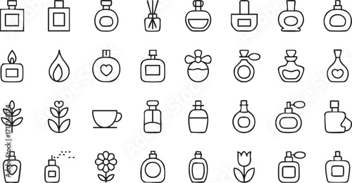 Aromatherapy and Beauty Icons Pack Featuring Perfume Bottles and Flowers