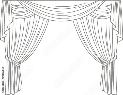 Elegant curtain with pelmet vector art for interior design