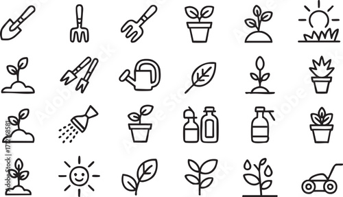 Plant Growth and Gardening Outline Icons Pack for Eco Lifestyle