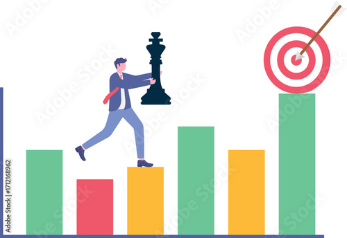 Business strategy, market positioning, competitive advantage concept with character.

