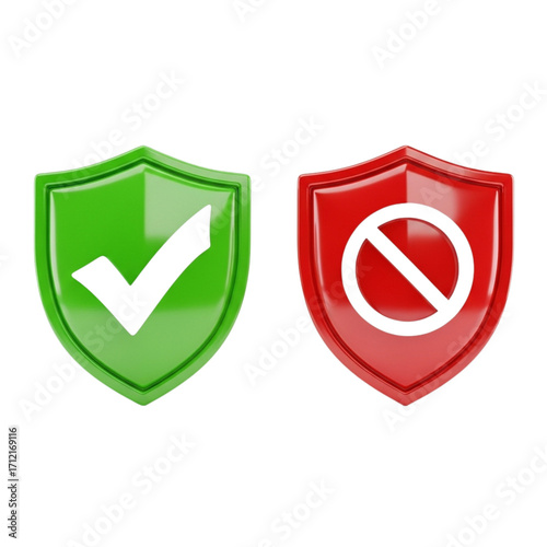 Green and red shield icons for approval and denial
