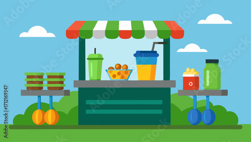 A wellstocked concession stand offering healthy snacks and drinks for before or after a workout.
