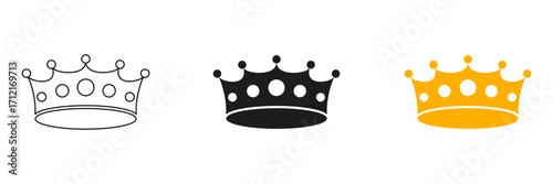Spiked Crown Line and Solid Icon Set. Ceremonial crowns for leadership and authority themes. Symbol Collection. Isolated Vector Illustration