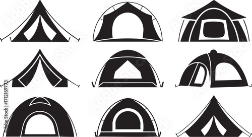 Outdoor Shelter and Camping Tent Icon Pack in Minimal Style