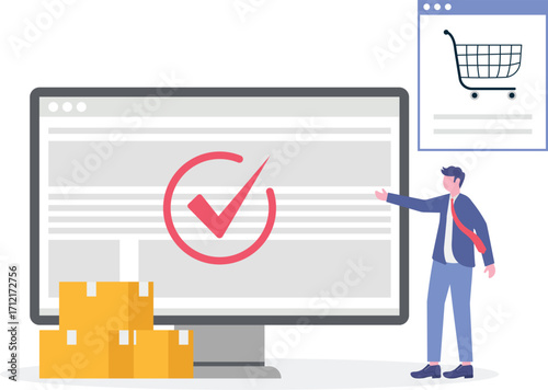 Order processed, order complete, cash on delivery concept with tiny people.

