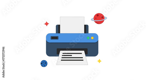 Modern blue office printer printing a paper document.