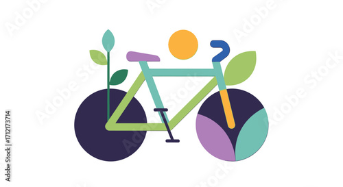 Eco friendly bicycle with plant elements illustration.